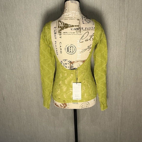 Zara Lime Green Textured Sheer Top Size Small - Picture 4 of 9